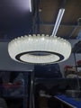 Đèn thả thủy tinh đơn TH363, vòng tròn vàng viền phale trắng đục, tích hợp led 3 màu sáng, KT(mm): D260